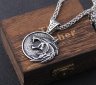 Кулон Геральта медальйон 3D Відьмак (The Witcher) з нержавіючої сталі + деревяний бокс №2